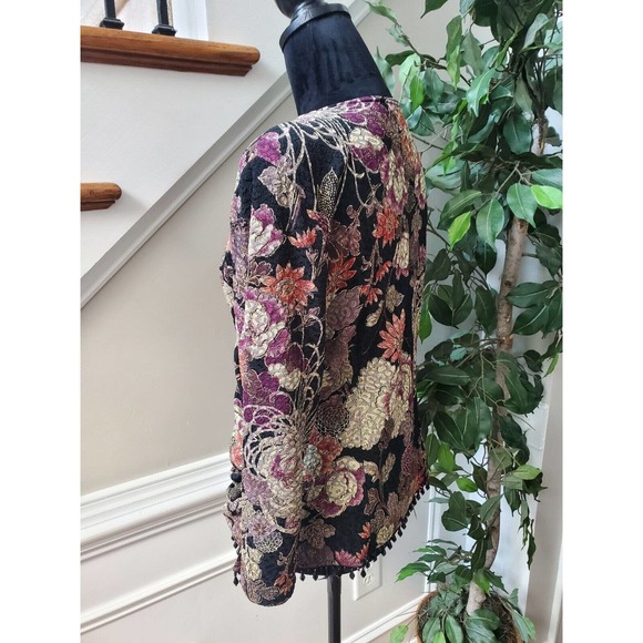 MSK Womens Black Floral Polyester Long Sleeve V Neck Casual Top Blouse Size L - Picture 5 of 11